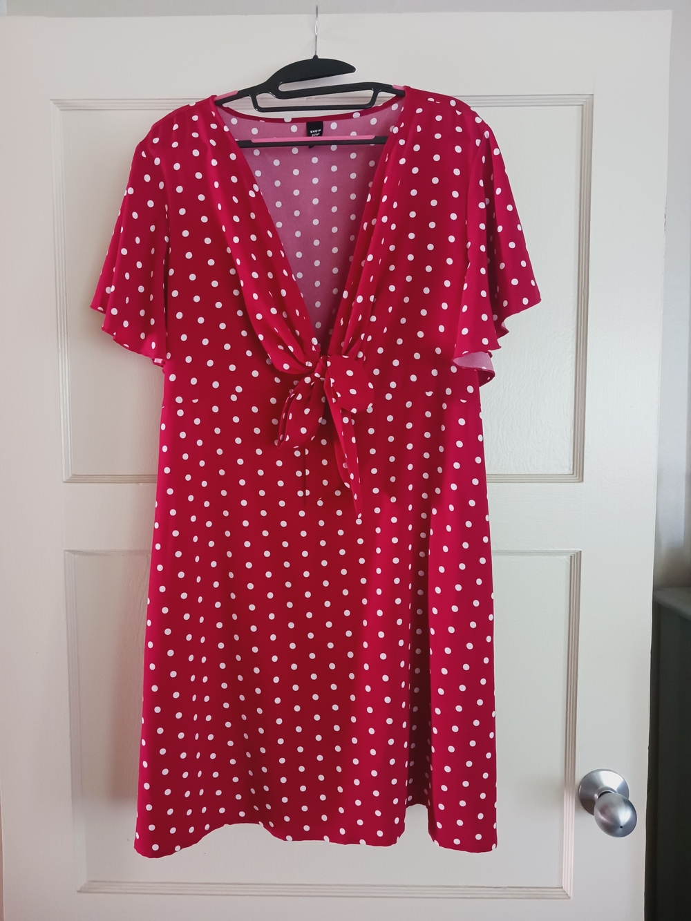 SHEIN Red Polka Dot Tie-Front Mini Dress